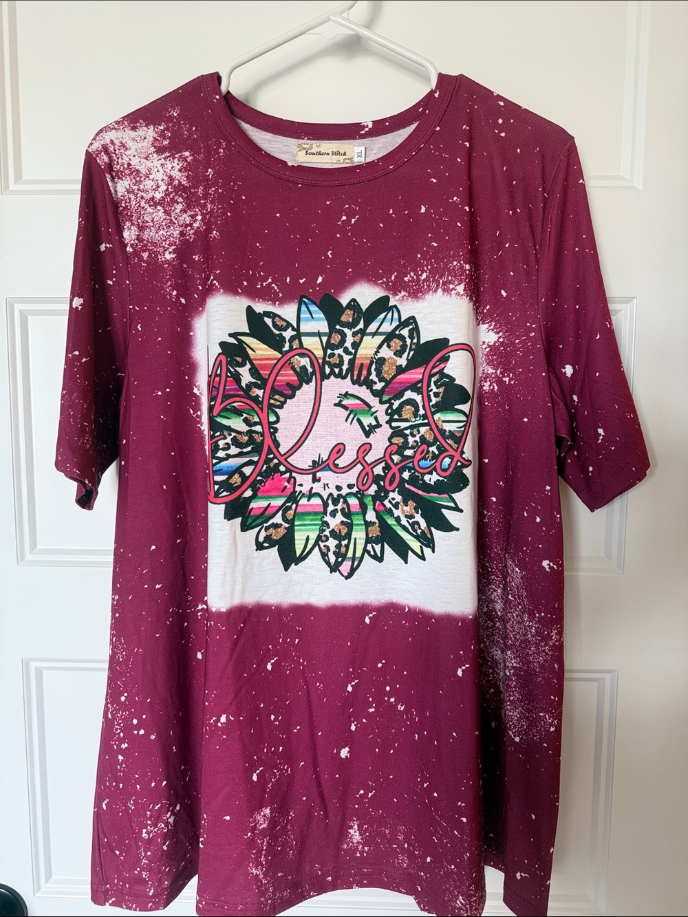 Women's Maroon 'Blessed' Graphic Short Sleeve Tee